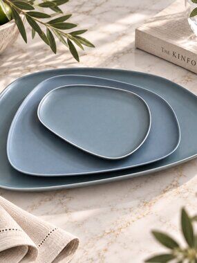Zodax blue/gray organic shape stoneware serving plates Set of 3